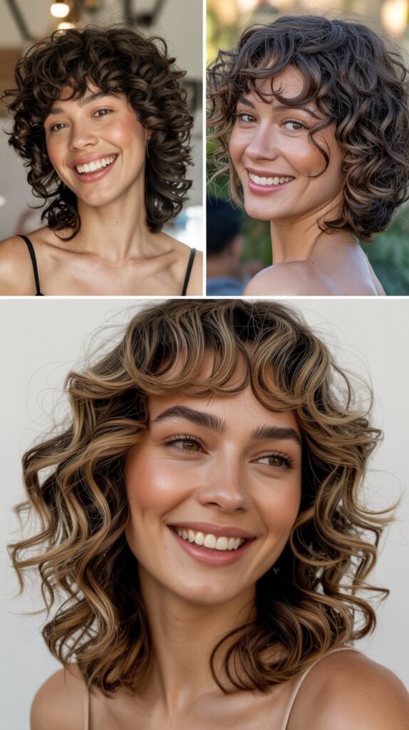 Medium Length with Curly Fringe Bangs