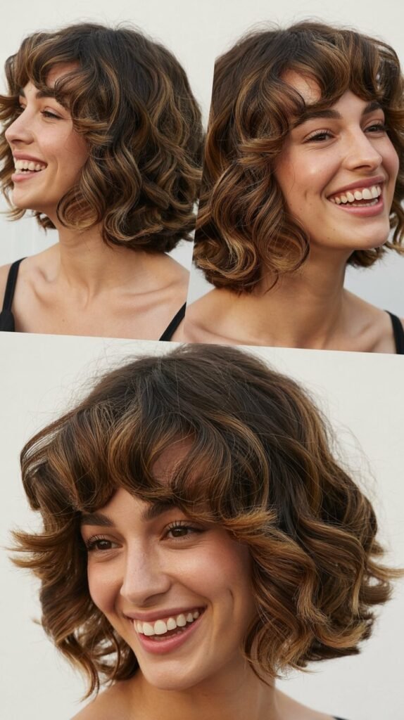 Medium Wavy Cut with Butterfly Bangs