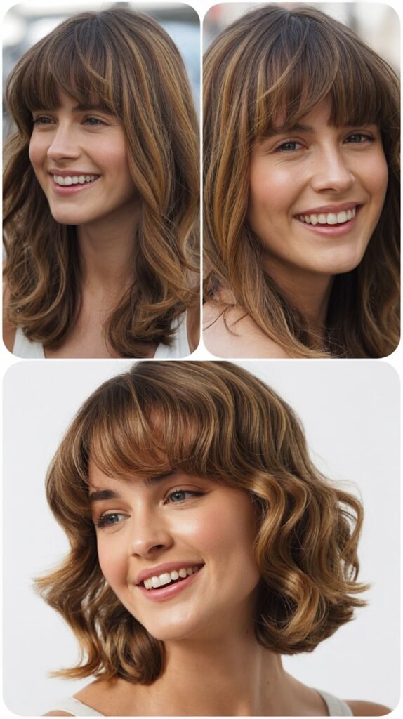 Medium Length with Soft, Rounded Bangs