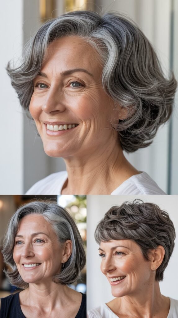Gray Hair with Side-Swept Elegance