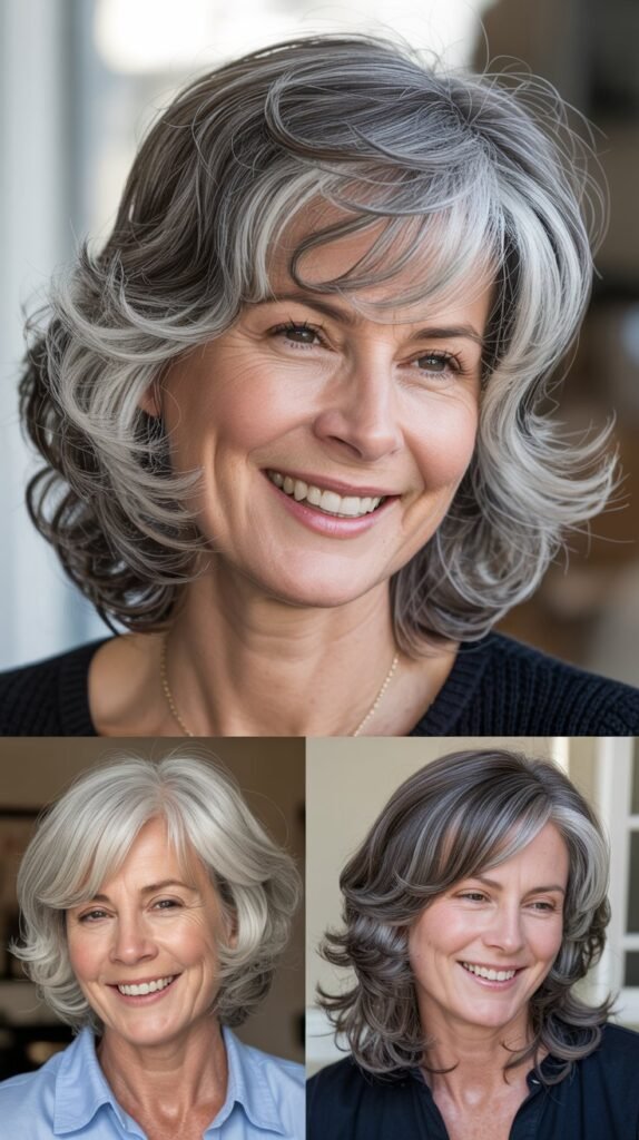  Gray Hair with Face-Framing Layers
