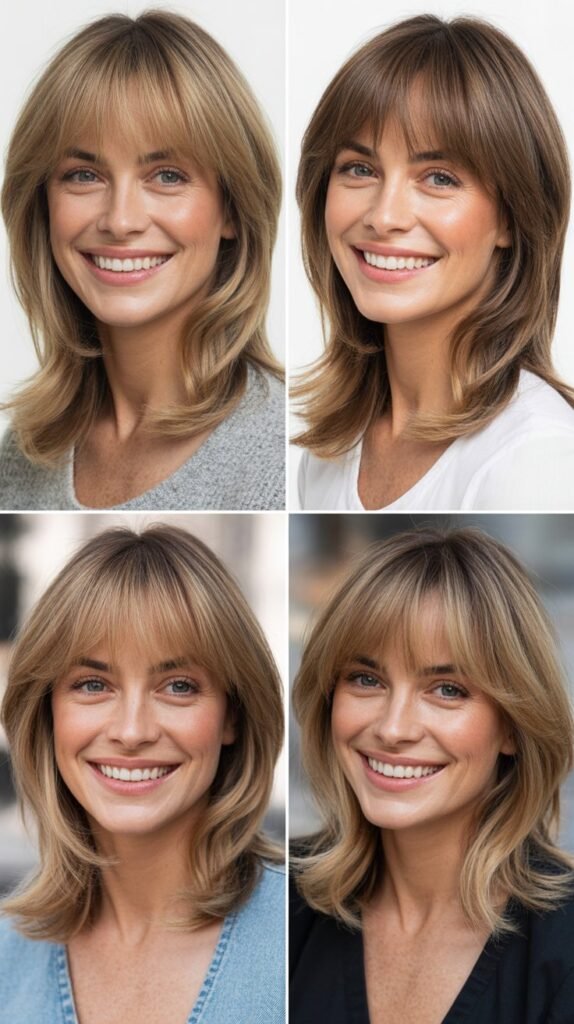 Layered Medium Cut With Curtain Baby Bangs