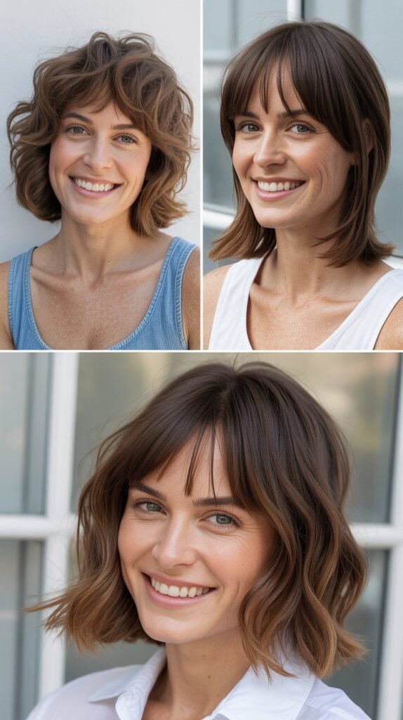 Textured Shoulder Cut With Baby Bangs