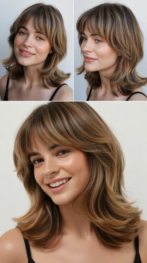  Feathered Curtain Bangs with Loose Layers