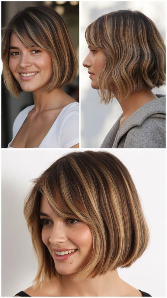 French Bob with Side Fringe and Balayage