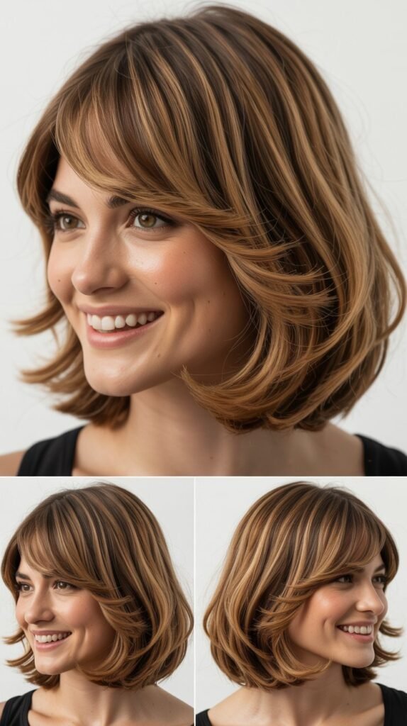 Graduated Bob with Side-Parted Curtain Bangs