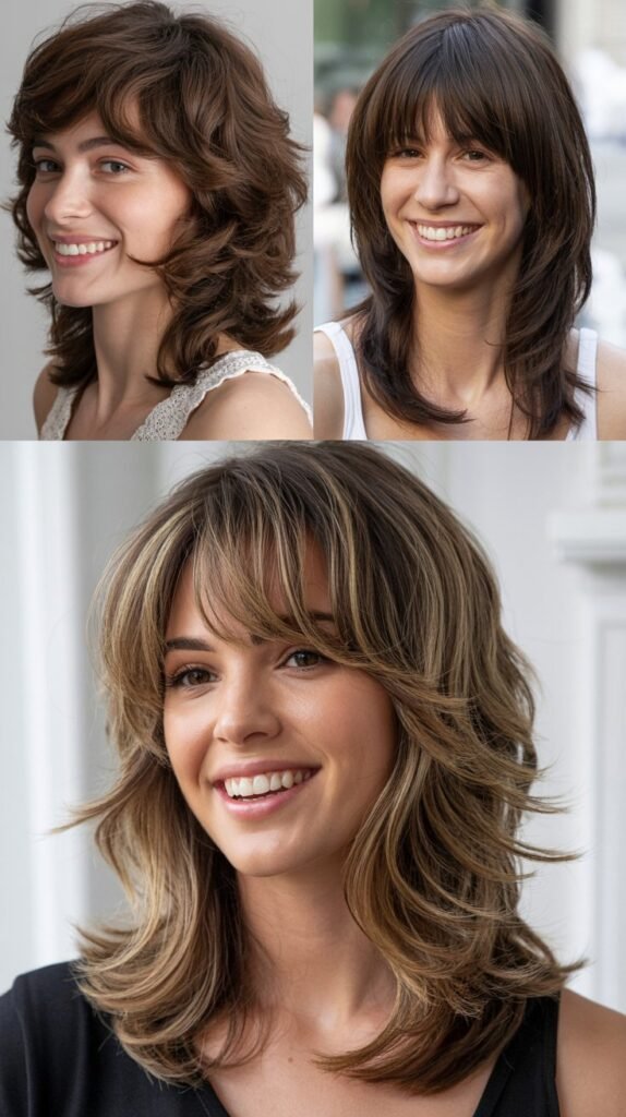  Long Shaggy Layers with Bangs