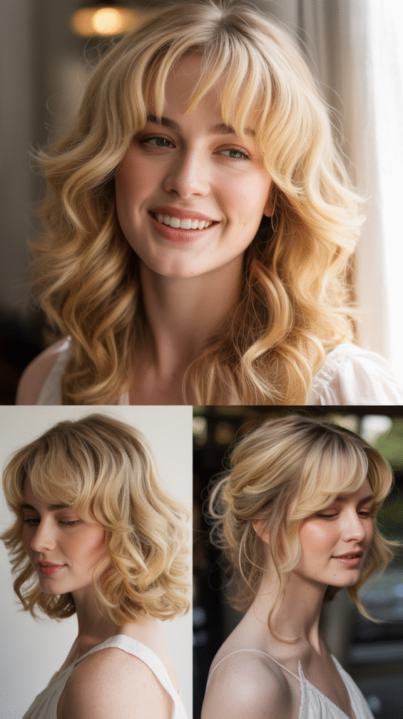 Swoopy Bangs with Cream Blonde Tone