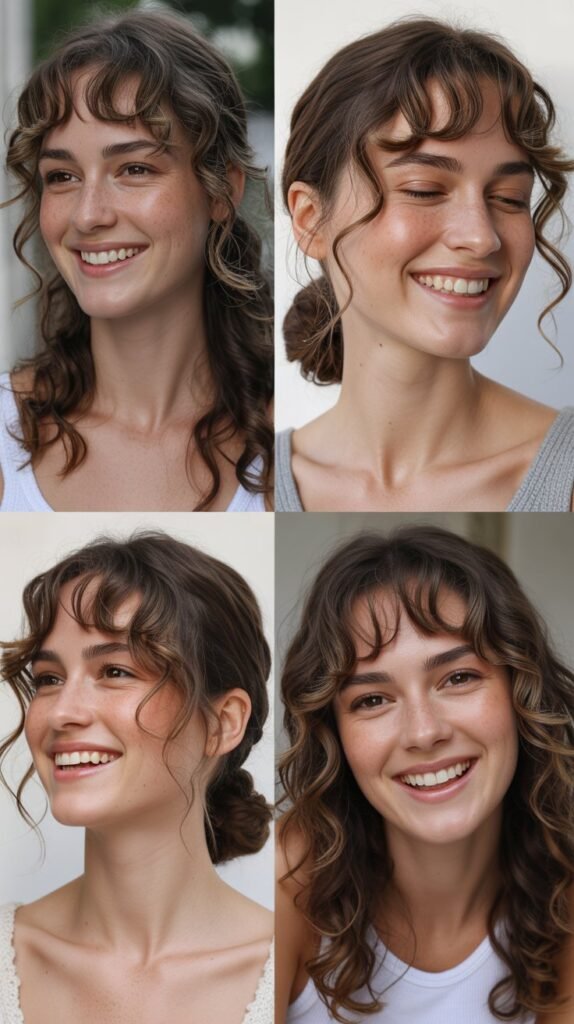  Wispy Side-Swept Bangs with Loose Curls