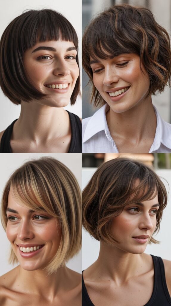  Asymmetric Bangs with Angled Bob