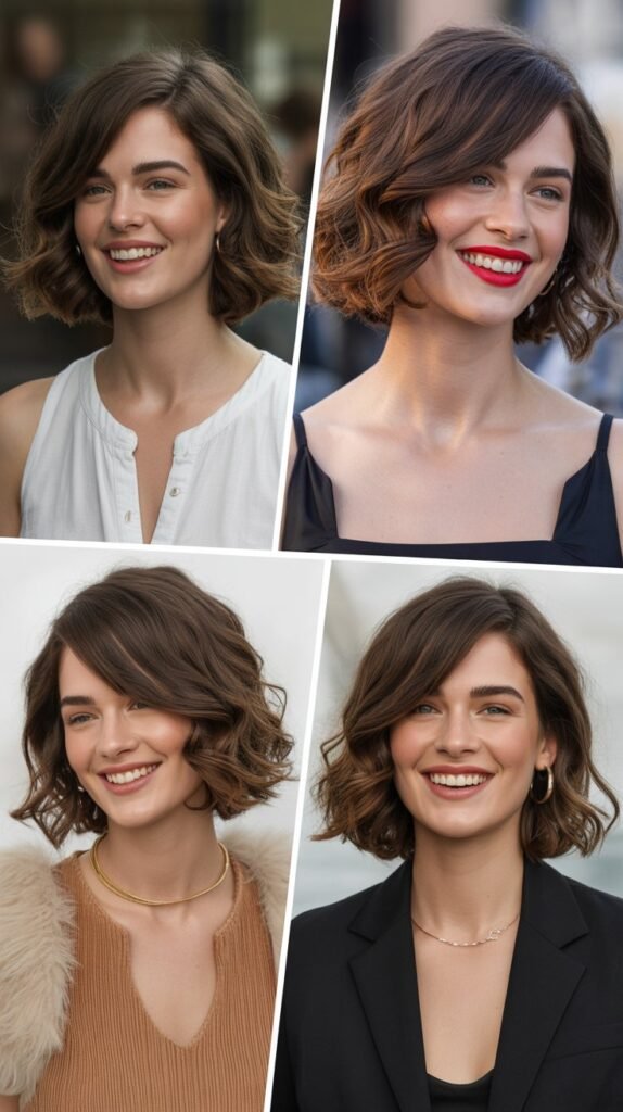 Wavy Bob with Long Side Bangs