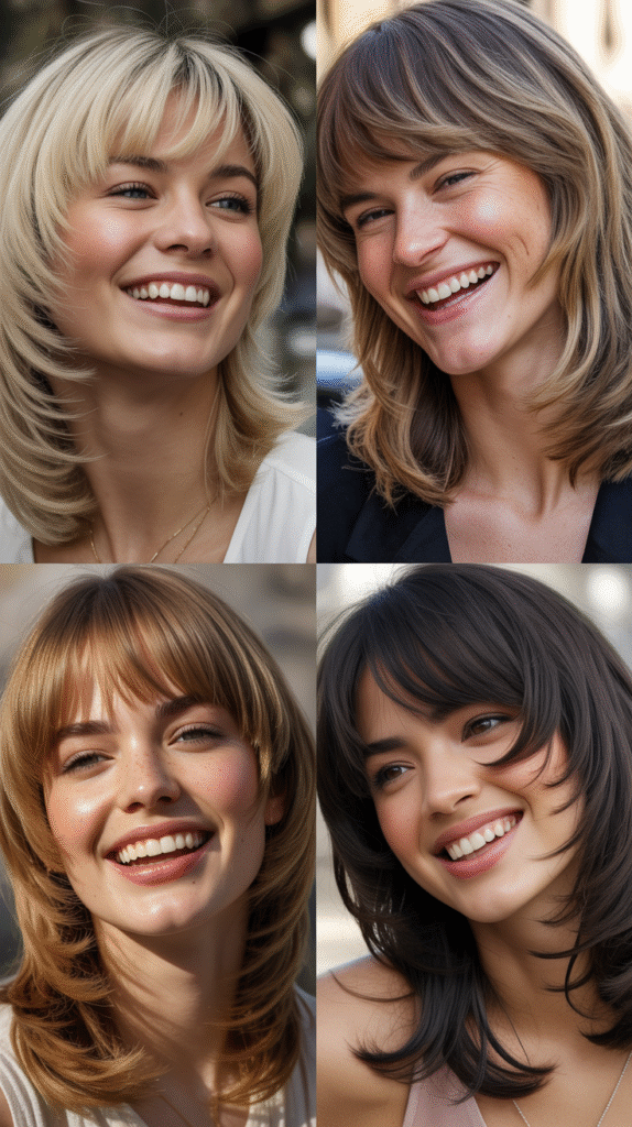 Feathered Layers With Swoopy Curtain Bangs