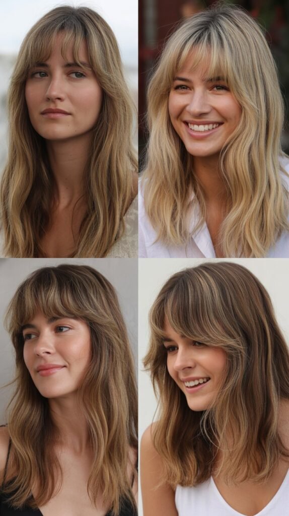 Long Curtain Bangs with Beachy Texture