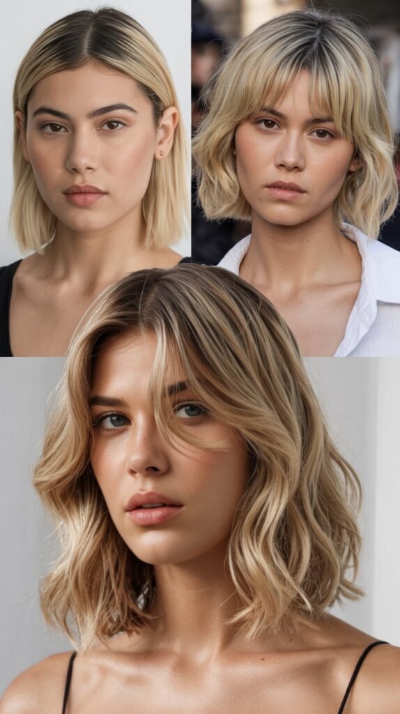 Dirty Blonde Lob with Natural Curtain Bangs