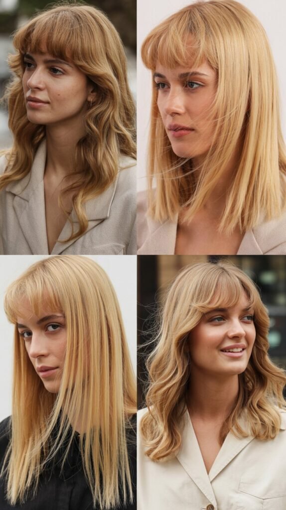 Sandstone Blonde Midi with Textured Curtain Bangs