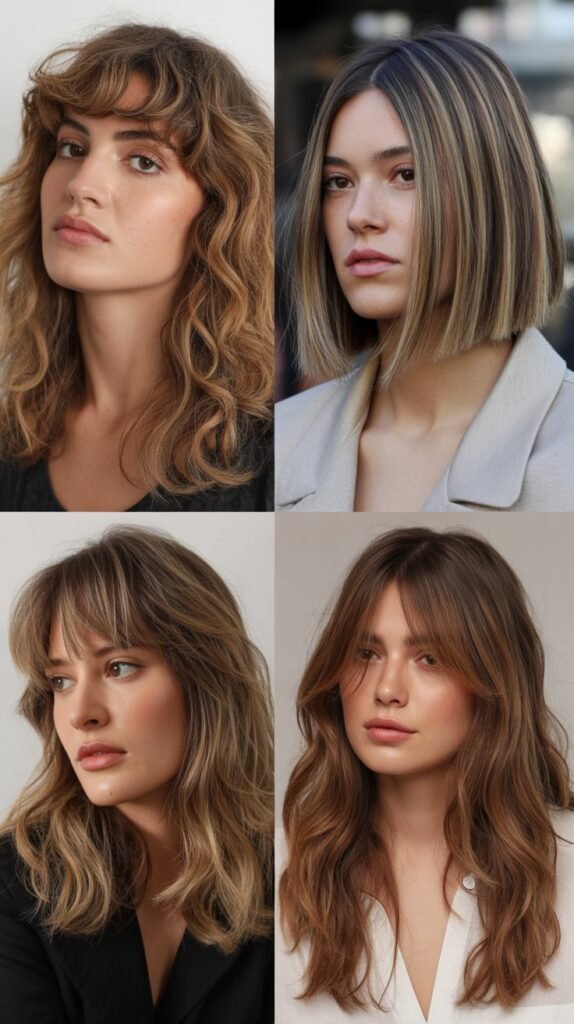 Curtain Bangs with Lived-In Color and Roots