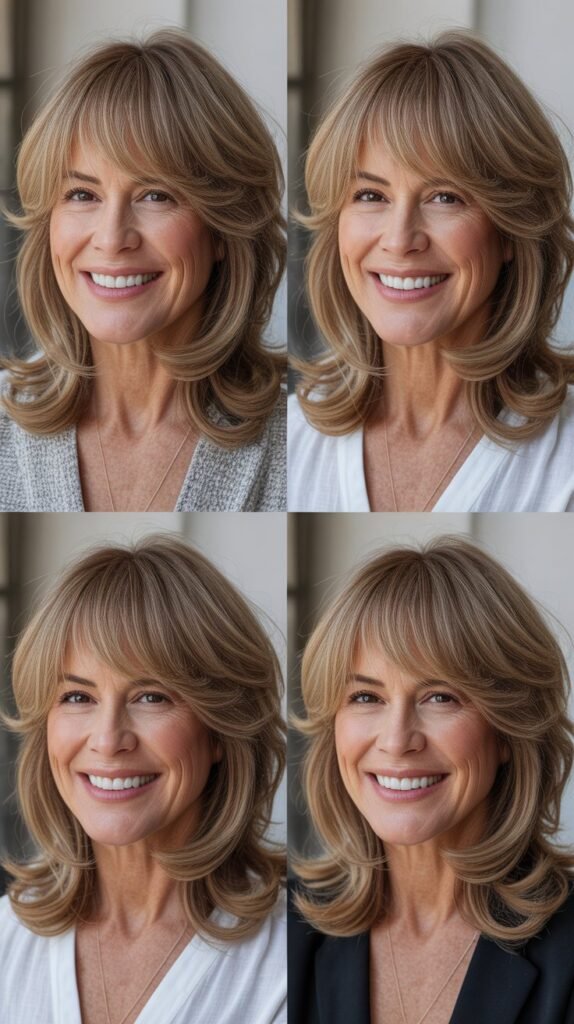 Center-Parted Curtain Bangs with Bouncy Layers