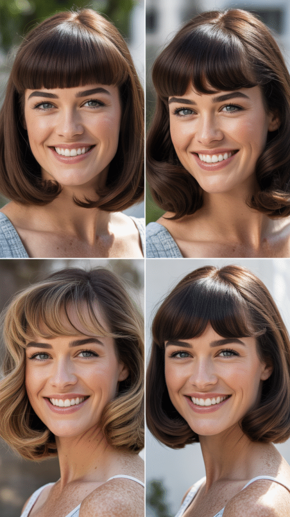  Rounded Lob with Long Swoopy Bangs