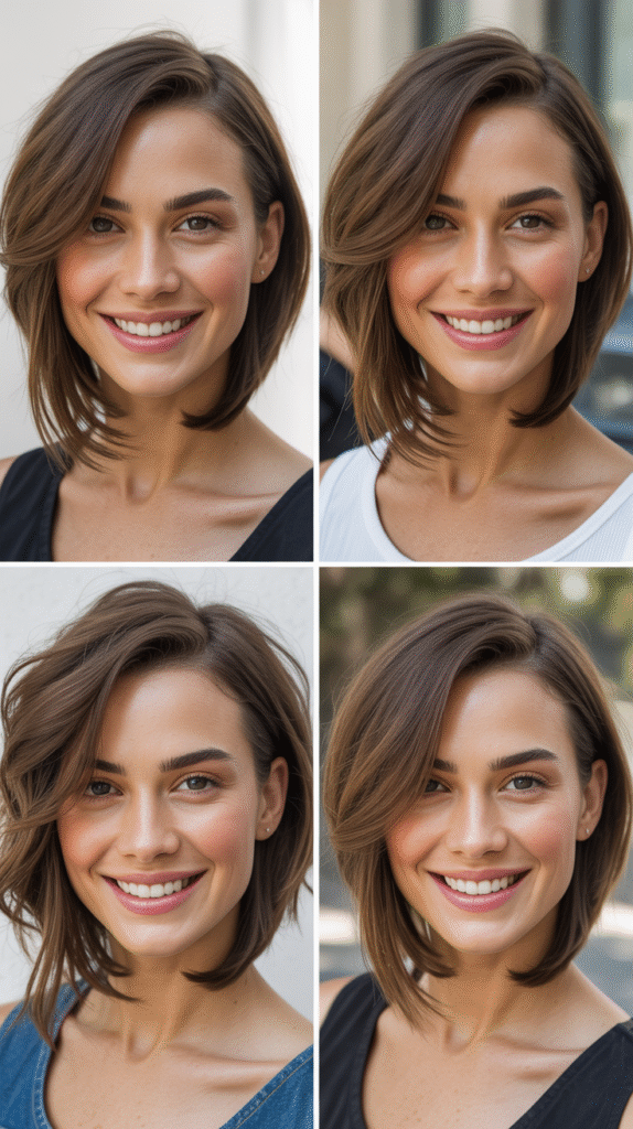 . Straight Medium Cut With Choppy Curtain Bangs