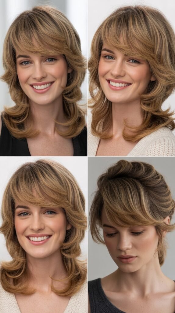  Soft Textured Layers with Full Side-Swept Bangs