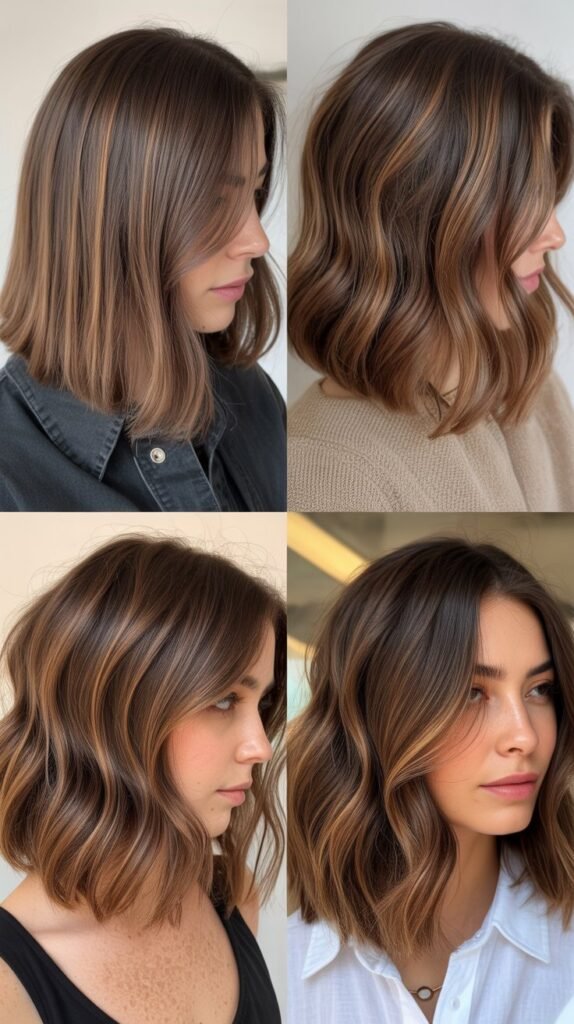 Caramel Highlights on Brown Bob