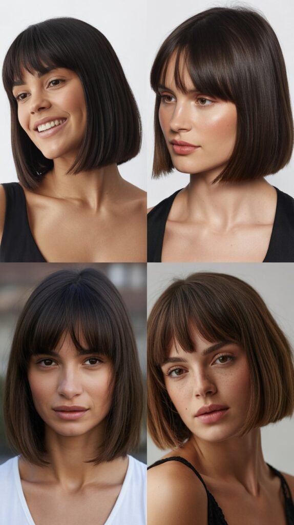 Classic Blunt Long Bob With Straight-Across Bangs