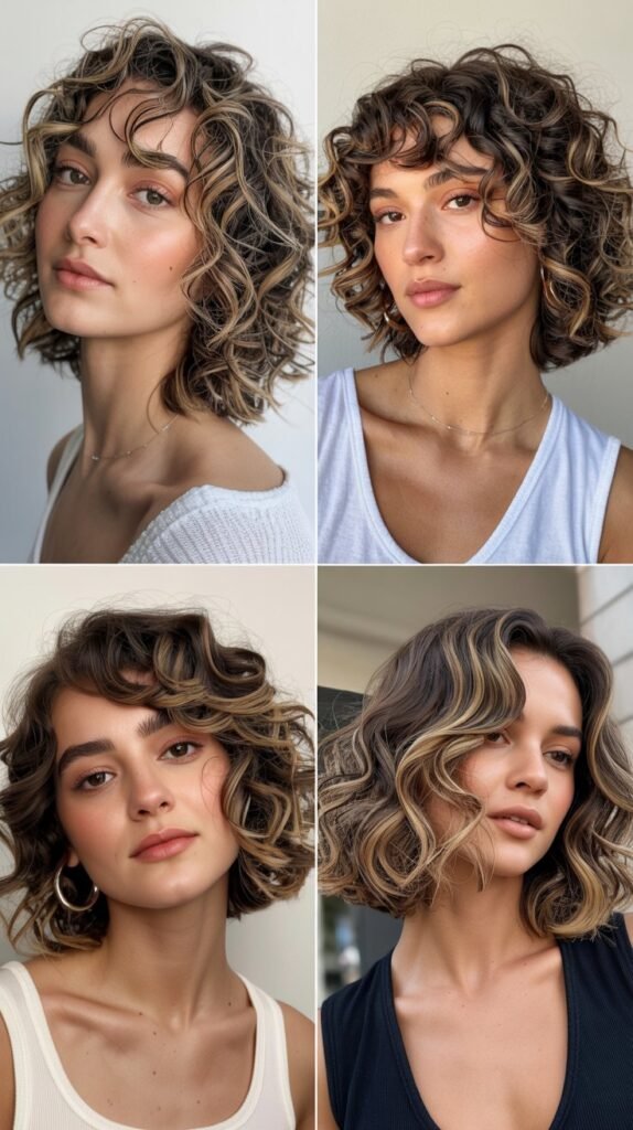  Soft Curly Bob with Highlights