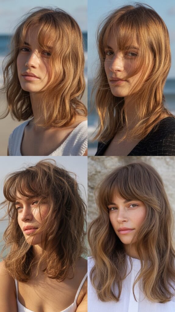  Beachy Texture With Sun-Kissed Curtain Bangs