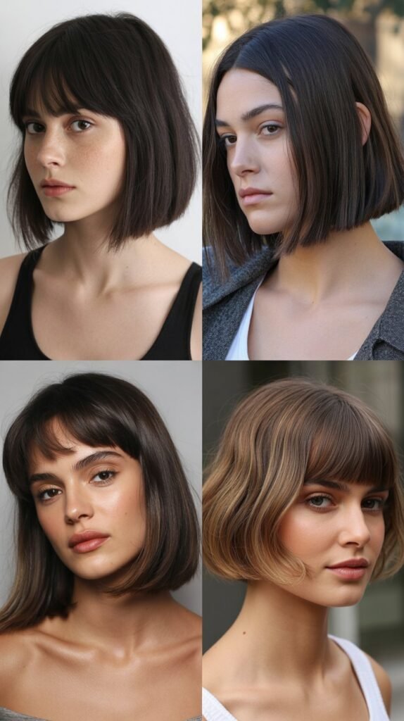 Blunt Angled Bob with Curtain Bangs