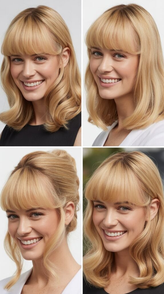 Classic Shoulder-Length Blonde with Soft Curtain Bangs