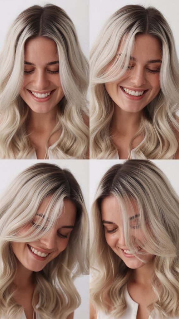 Platinum Blonde With Dark Ash Brown Roots