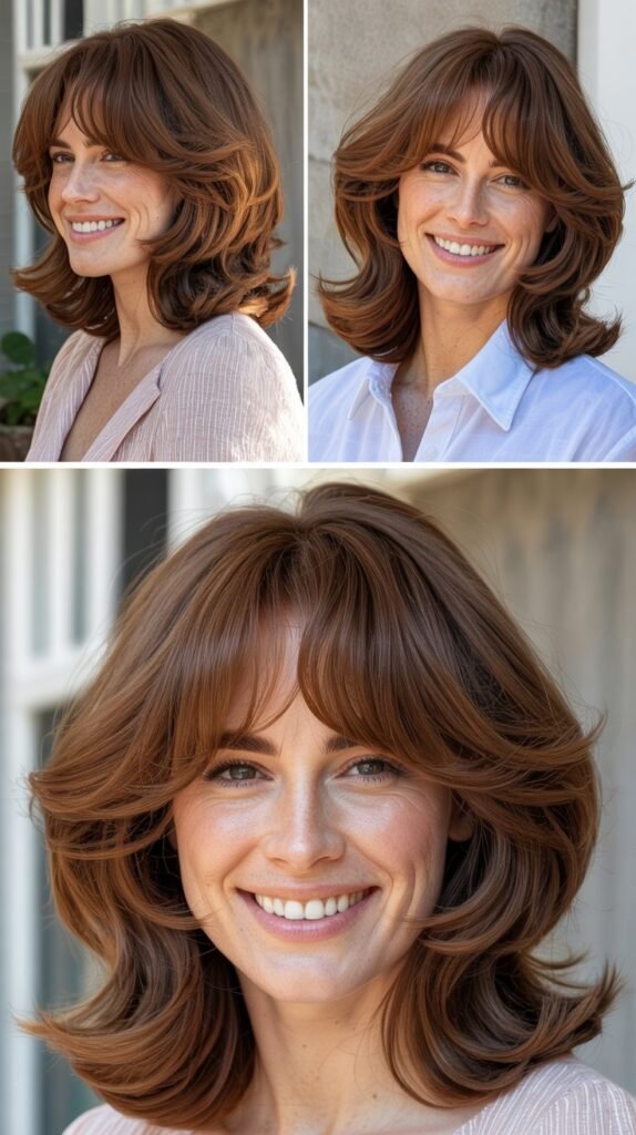 Bouncy Layers with Voluminous Curtain Bangs