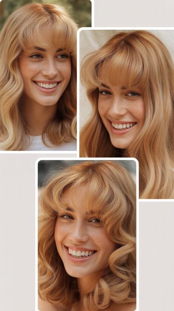 Honey Butter Blonde with Soft Curtain Bangs