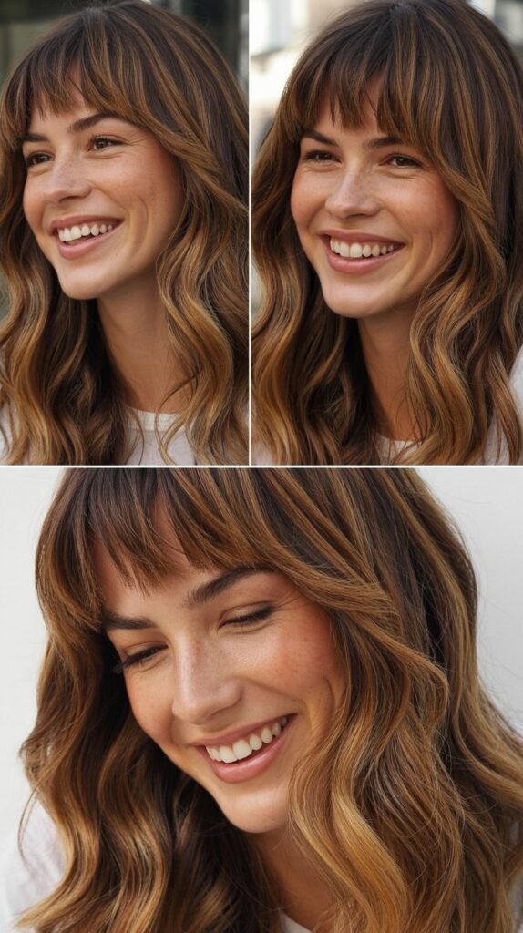 Curved Bangs with Warm Brown Balayage