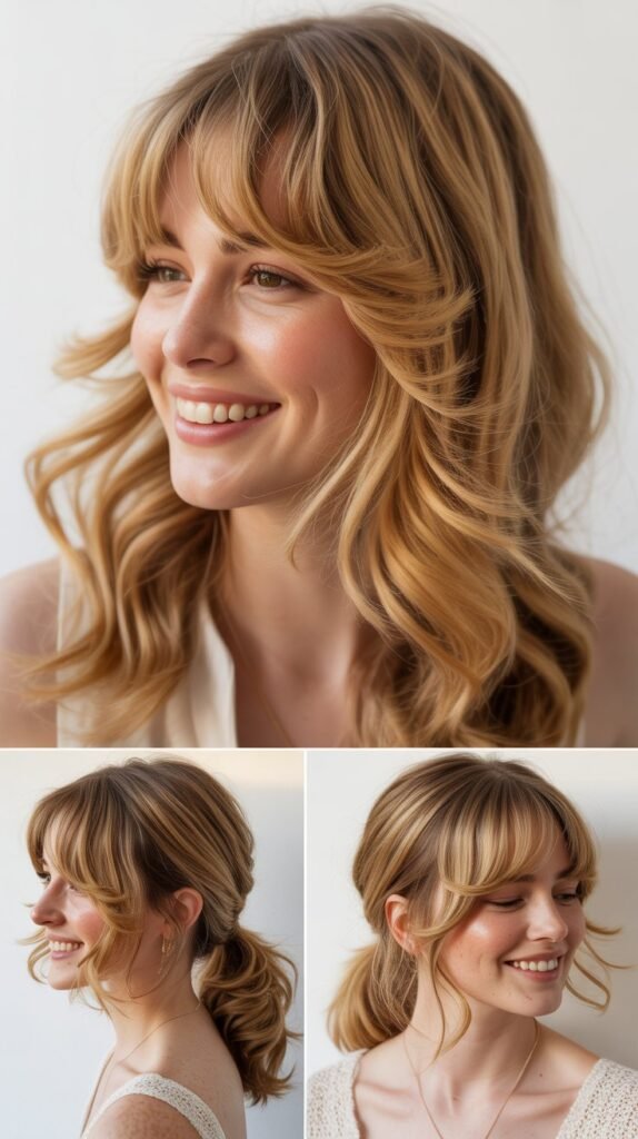 Wispy Side Bangs with Honey Butter Blonde