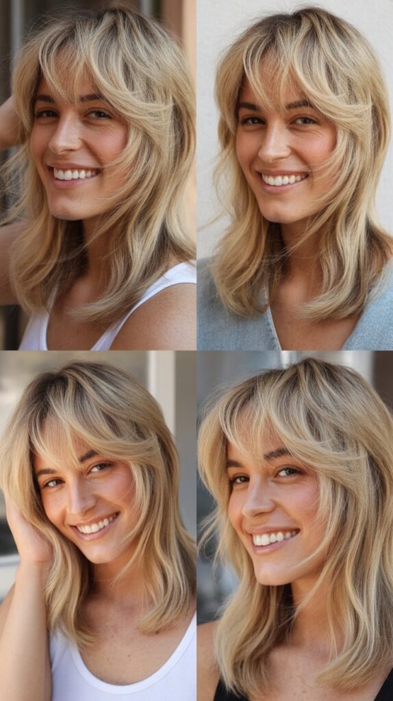 Piece-y Curtain Fringe with Beige Cream Blonde