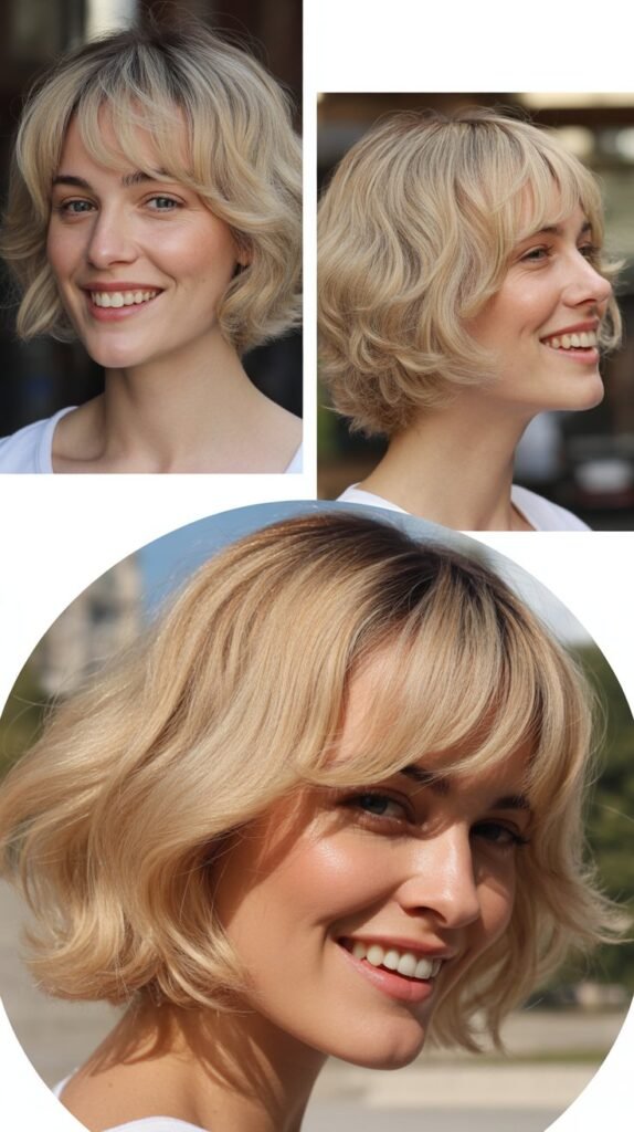 Beige Blonde Shag with Face-Framing Bangs