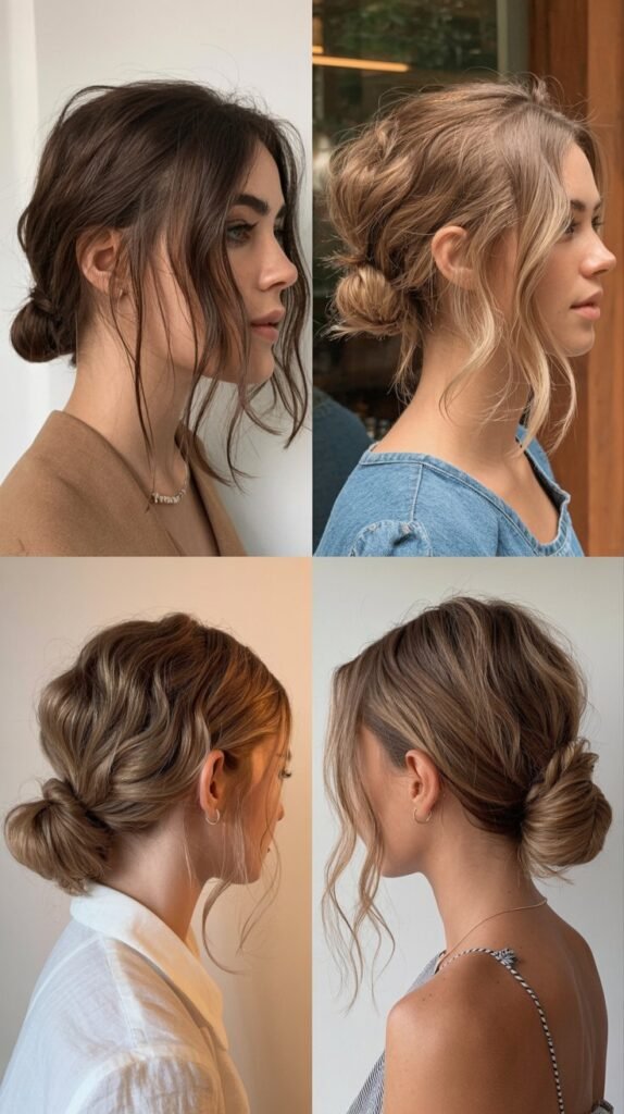 Messy Low Bun with Face-Framing Waves