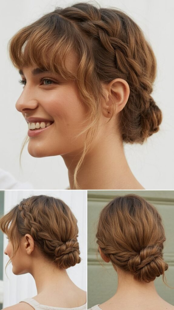  Low Braided Bun with Wispy Bangs