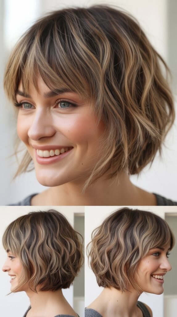 French Bob with Choppy Fringe and Highlights
