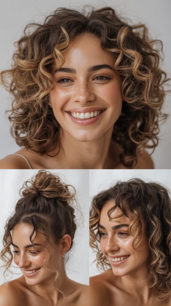  Vanilla Chai Highlights on Curly Brown Hair