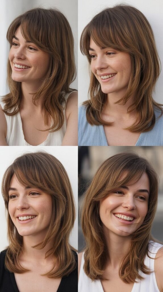 Long Wispy Bangs with Medium Layered Hair