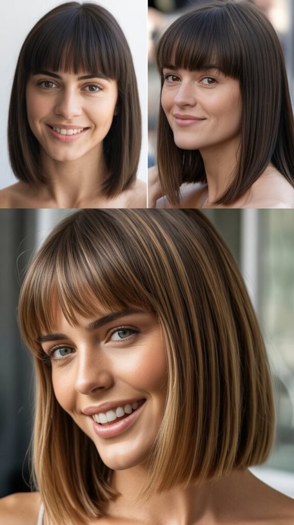Straight Heavy Bangs with Medium Sleek Hair