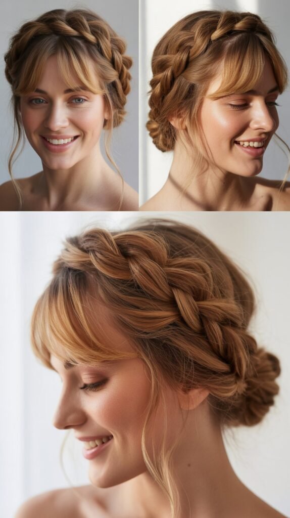  Romantic Braided Crown with Curtain Bangs