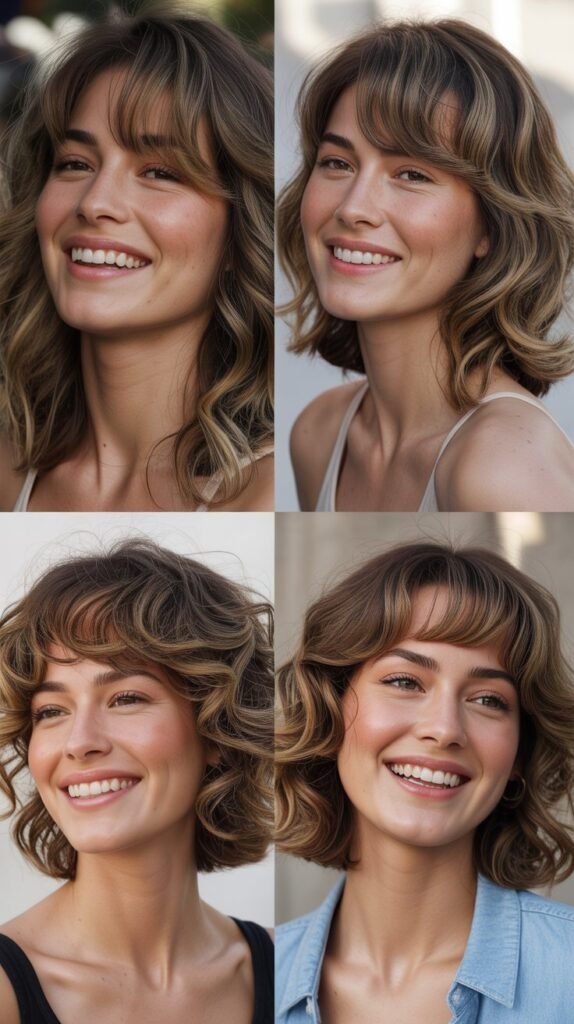 Center-Part Bangs with Medium Straight Hair