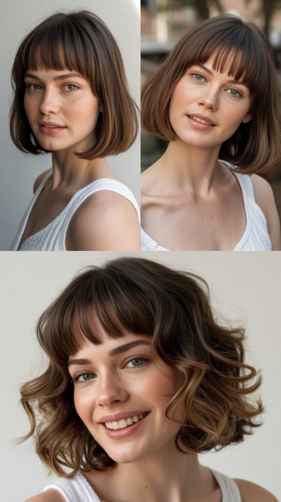 Rounded Bangs with Curved Medium Bob