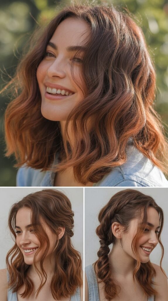  Russet Highlights on Wavy Brown Hair