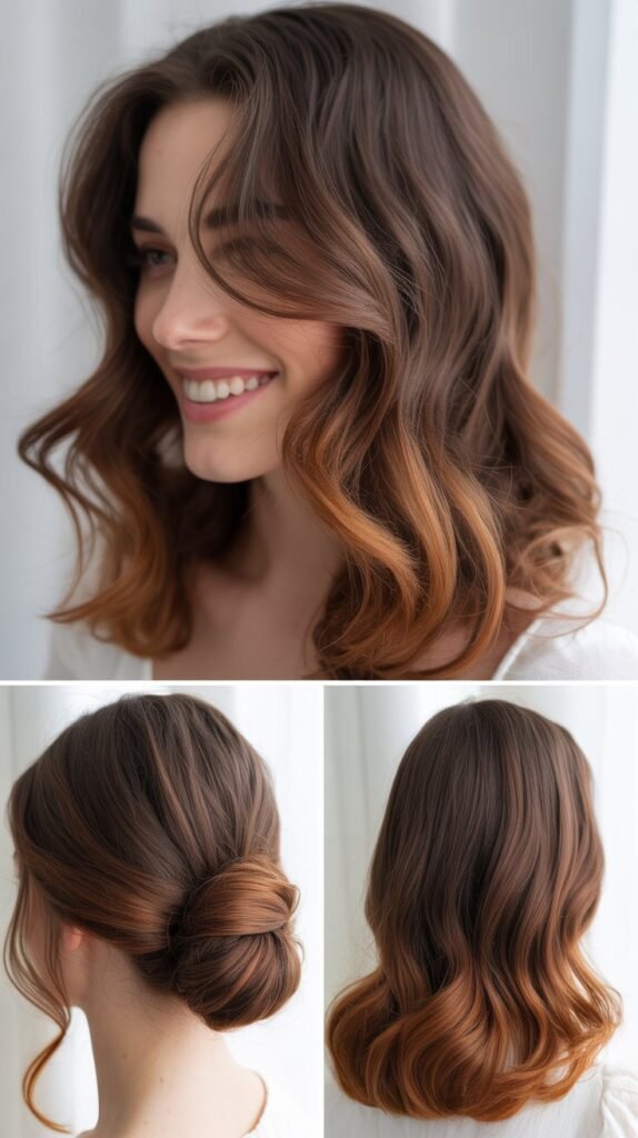 Cinnamon Highlights on Chocolate Brown Hair