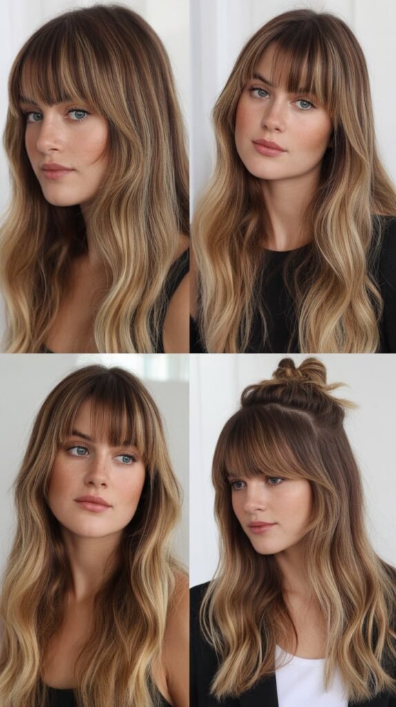  Heavy Bangs with Butterscotch Blonde Balayage