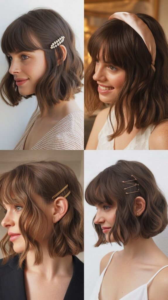 Wavy Bob With Long Bangs And Accessories